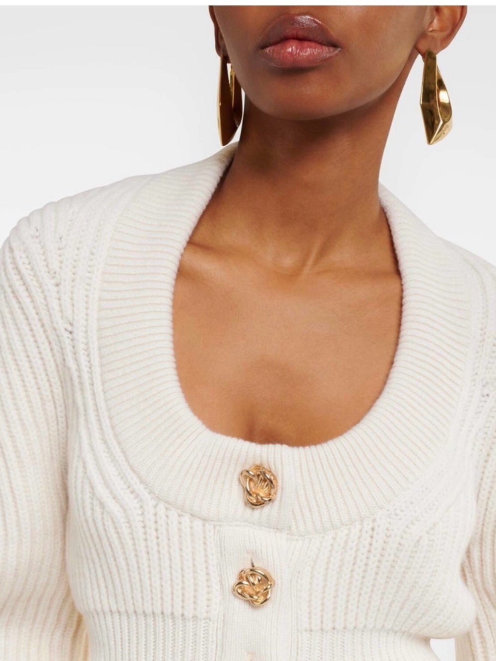 Alexander McQueen Cream Ribbed Peplum Cashmere Cardigan with Gold Buttons - Picture 4 of 7
